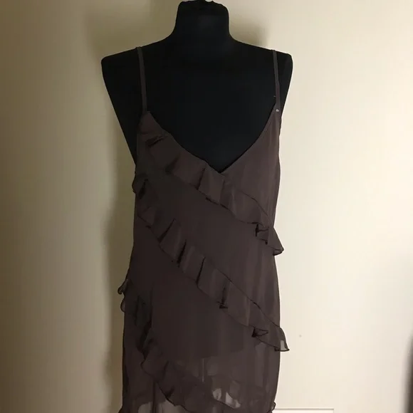 PrettyLittleThing Chocolate Chiffon Sheer Shift Dress NWT - Picture 3 of 7